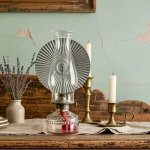 Antique Eagle Hurricane Oil Lamplight Lantern Reflector & Glass Chimney